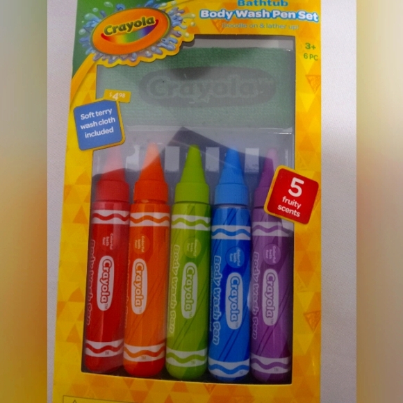 NEW Crayola Bathtub Body Wash Fun Fruity Scent 5 Pens W/Washcloth Boxed Gift Set - Picture 2 of 4